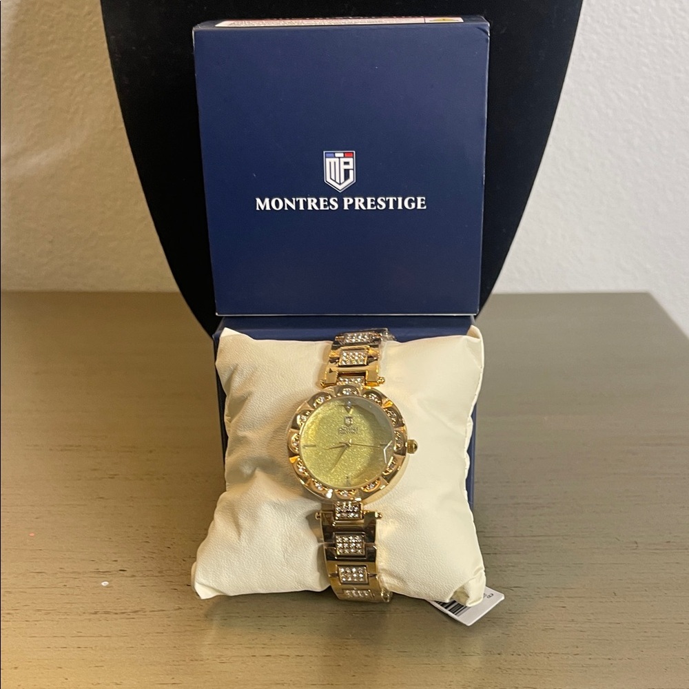 Gold Montres Prestige Watch with Crystal Accents